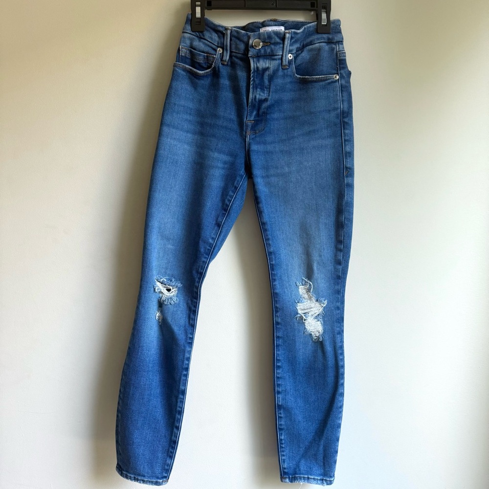 Good American Distressed Blue Denim Jeans 
Size 0/25
